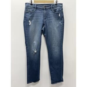 Ann Taylor LOFT Distressed Straight Leg Jeans Women Medium Wash Stretch